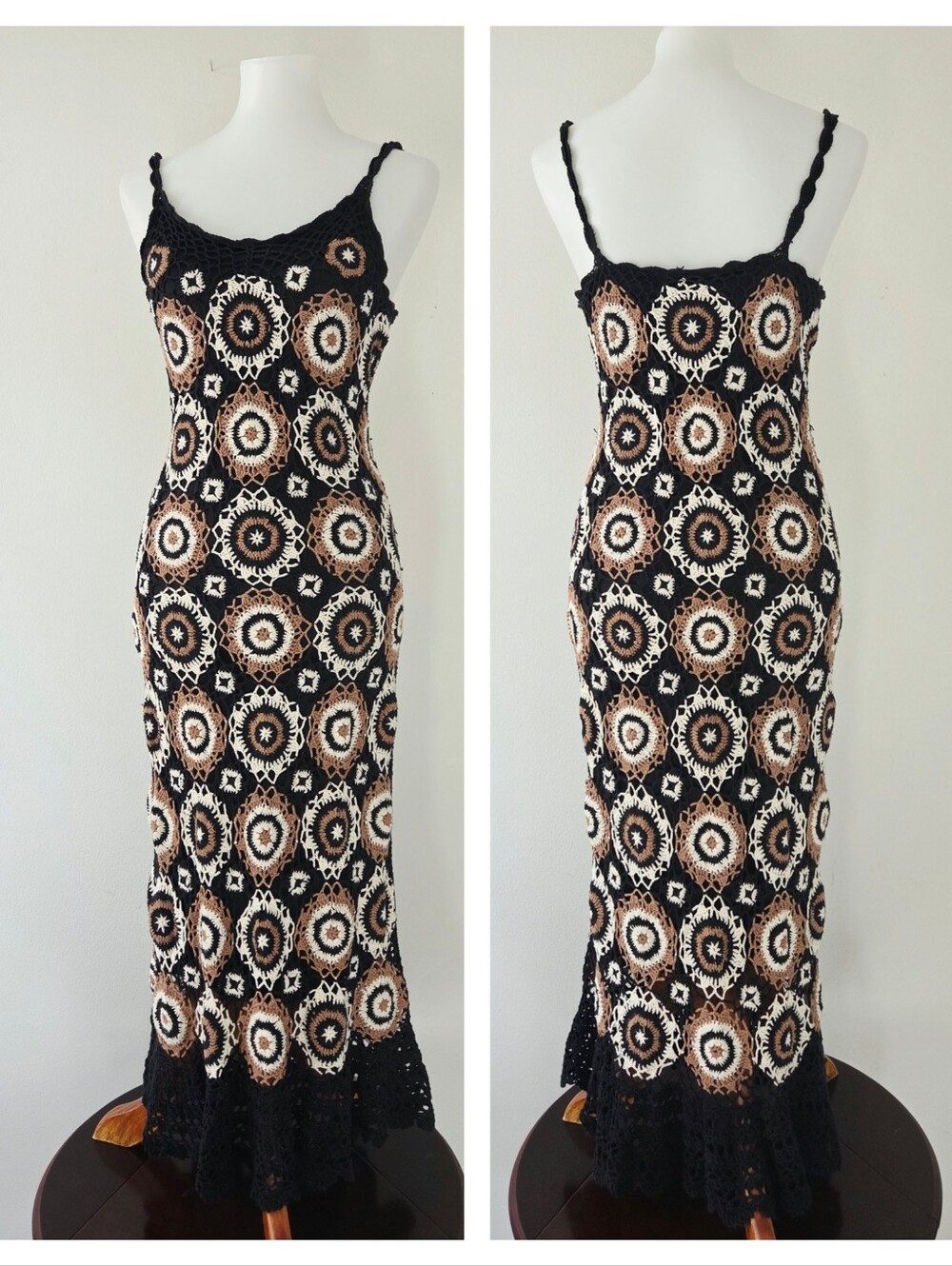 Newport News crochet circular granny Square Midi Dress Medium - Picture 3 of 9